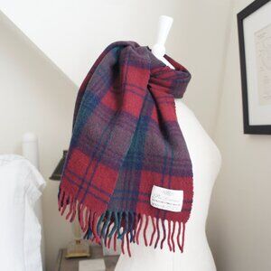 Italian 100% Lambswool  Dark Red Green & Purple Tartan Plaid Scarf